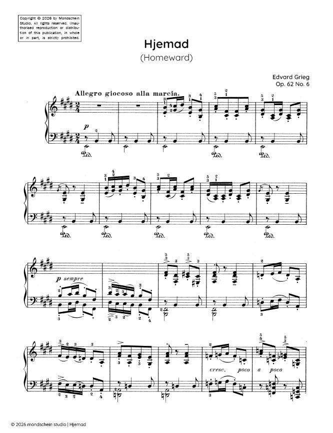 Grieg - Hjemad (Homeward), Op. 62 No. 6 (PDF Sheet Music / Digital Download)