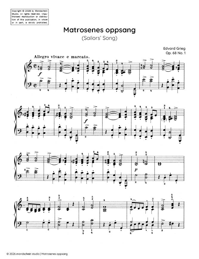 Grieg - Matrosenes oppsang (Sailors' Song), Op. 68 No. 1 (PDF Sheet Music / Digital Download)
