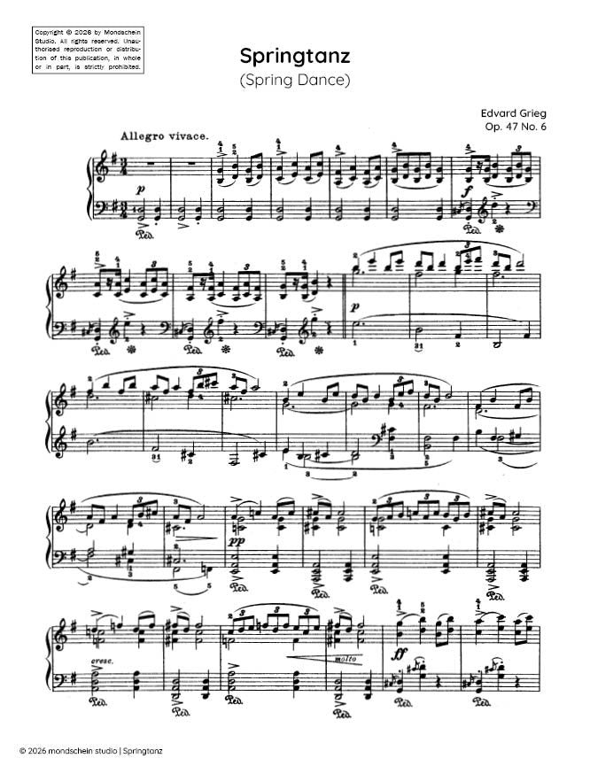 Grieg - Springtanz (Spring Dance), Op. 47 No. 6 (PDF Sheet Music / Digital Download)