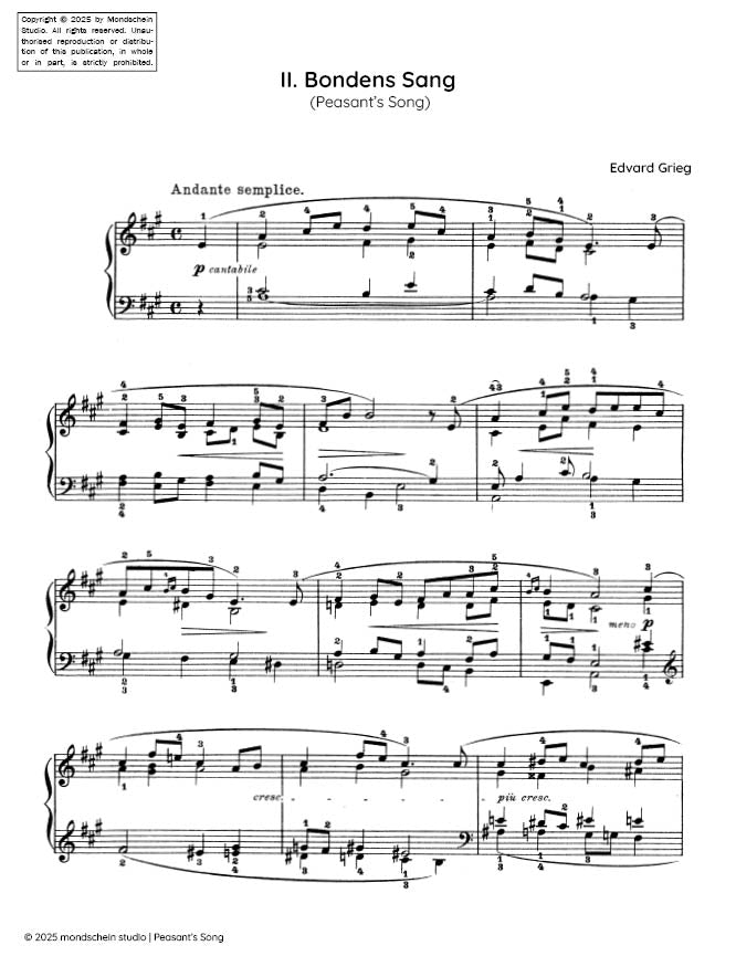 Grieg - Bondens Sang (Peasant’s Song), Op. 65 No. 2 (PDF Sheet Music / Digital Download)