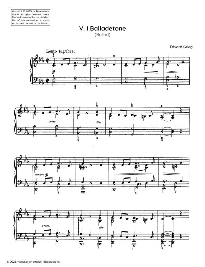 Grieg - I Balladetone (Ballad), Op. 65 No. 5 (PDF Sheet Music / Digital Download)