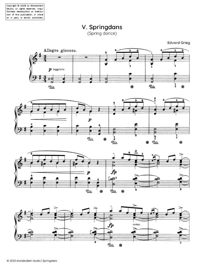Grieg - Springdans (Spring dance), Op. 38 No. 5 (PDF Sheet Music / Digital Download)