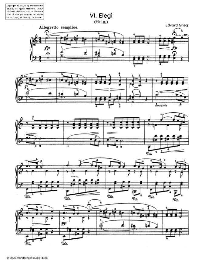 Grieg - Elegi (Elegy), Op. 38 No. 6 (PDF Sheet Music / Digital Download)