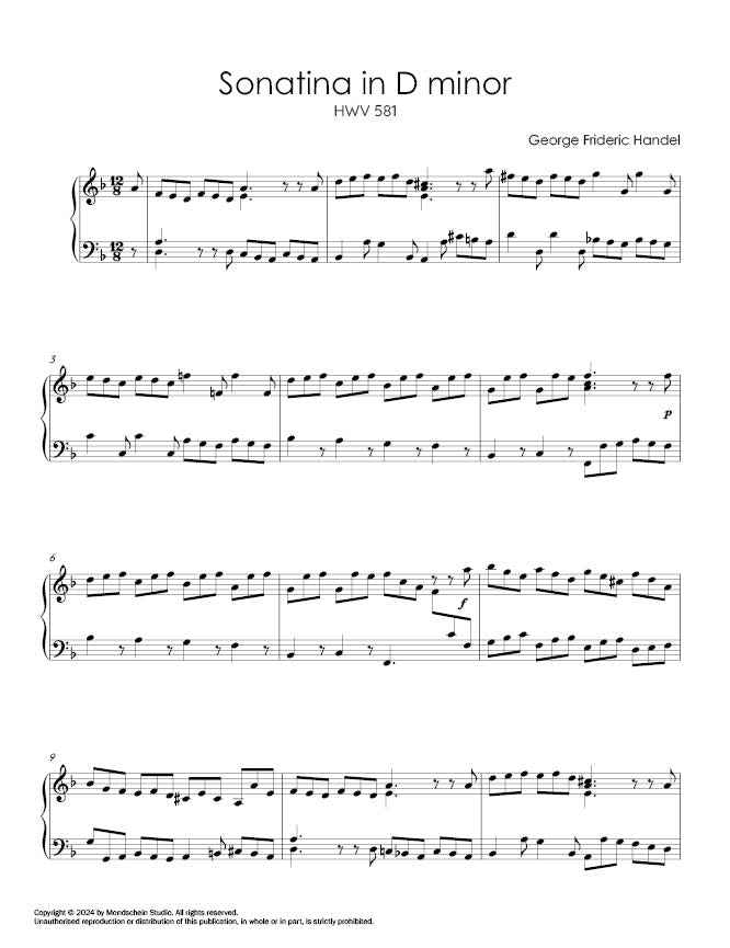 Handel - Sonatina in D minor (PDF Sheet Music / Digital Download)
