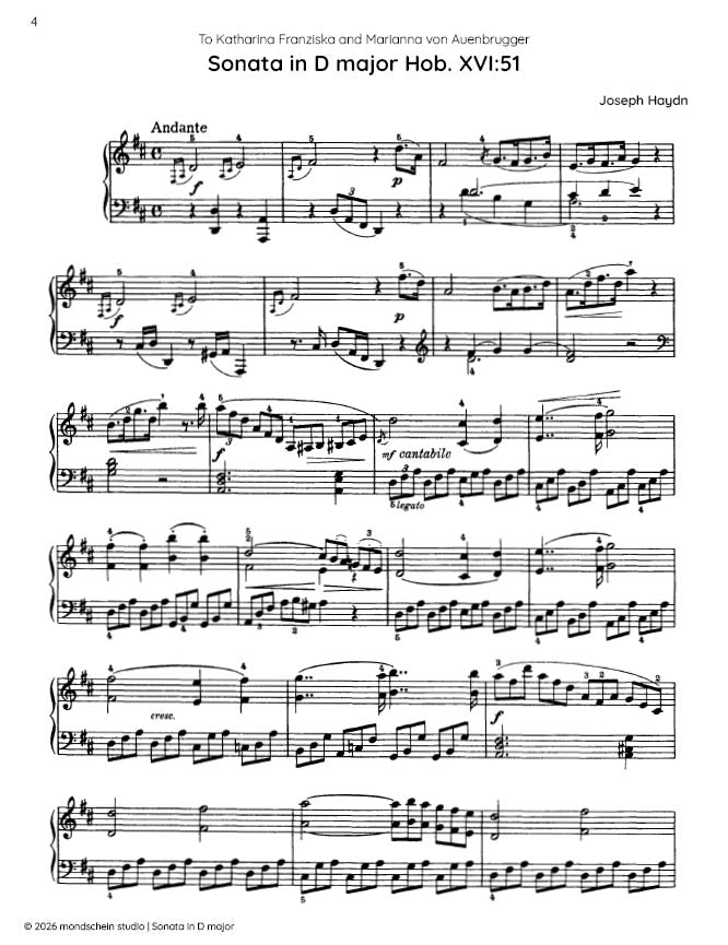 Haydn - Sonata in D major, Hob. XVI:51 (PDF Sheet Music / Digital Download)