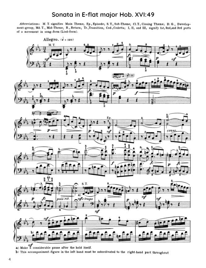 Haydn - Sonata in E-flat major, Hob. XVI:49 (PDF Sheet Music / Digital Download)