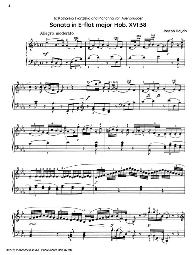 Haydn - Sonata in E-flat major, Hob. XVI:38 (PDF Sheet Music / Digital Download)