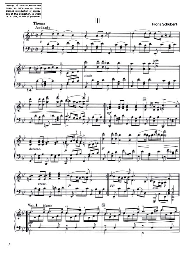 Schubert - Impromptu in B-flat major, D 935 No. 3 (PDF Sheet Music / Digital Download)