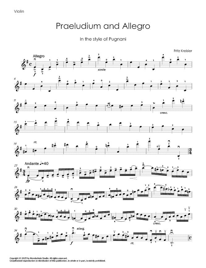 Kreisler - Praeludium and Allegro (The Violin Masters Series)