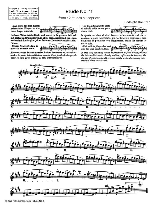 Kreutzer - Etude, No. 11 from 42 études ou caprices (PDF Sheet Music / Digital Download)