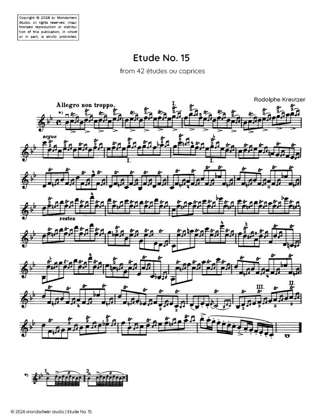 Kreutzer - Etude, No. 15 from 42 études ou caprices (PDF Sheet Music / Digital Download)