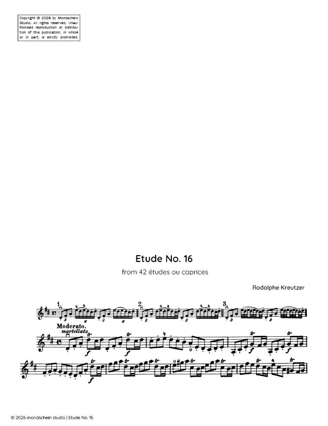 Kreutzer - Etude, No. 16 from 42 études ou caprices (PDF Sheet Music / Digital Download)
