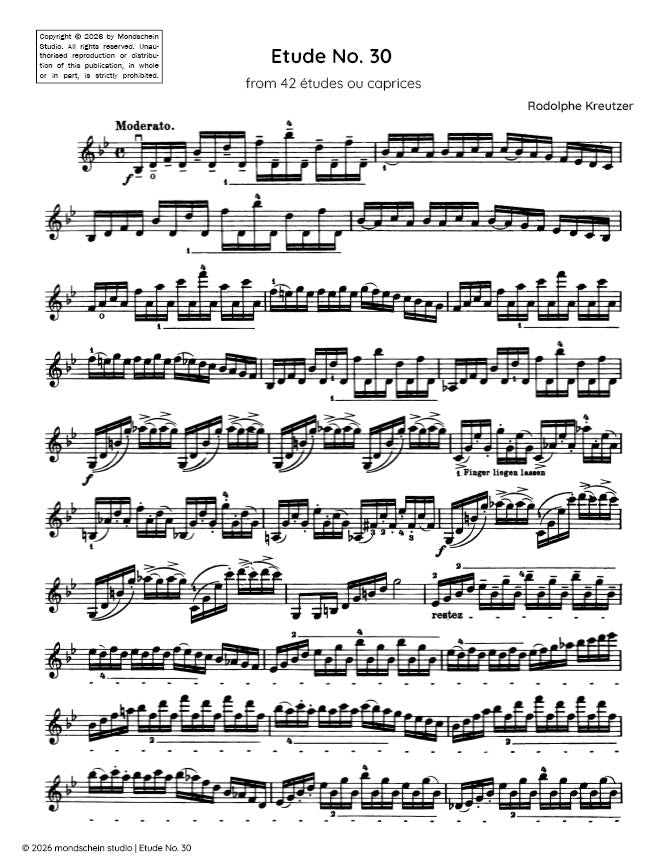 Kreutzer - Etude, No. 30 from 42 études ou caprices (PDF Sheet Music / Digital Download)