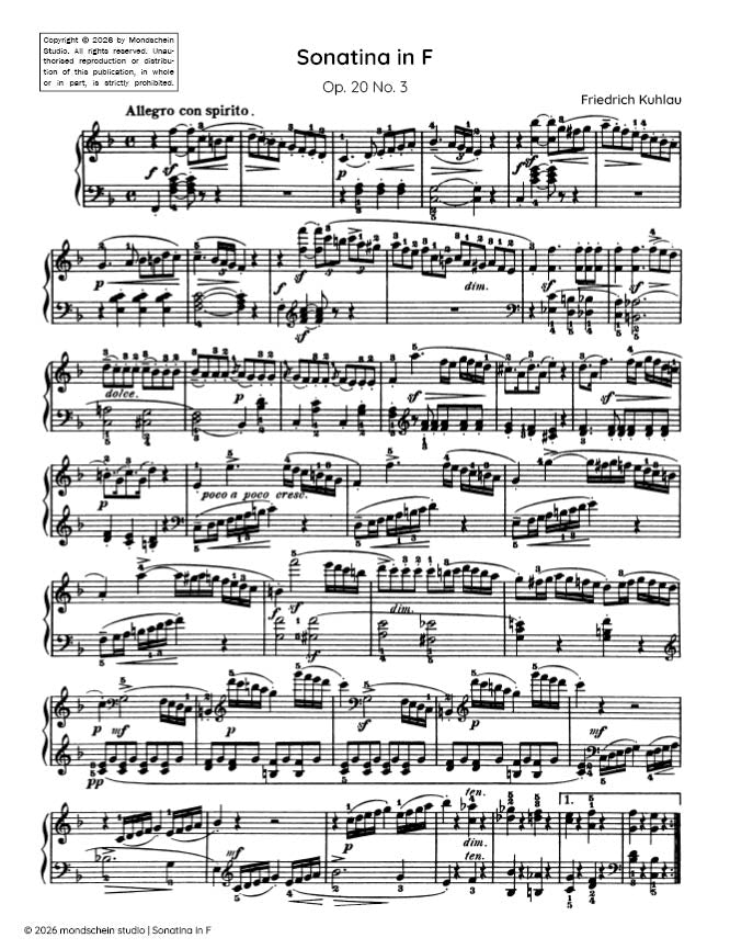 Kuhlau - Sonatina, Op. 20 No. 3 (PDF Sheet Music / Digital Download)