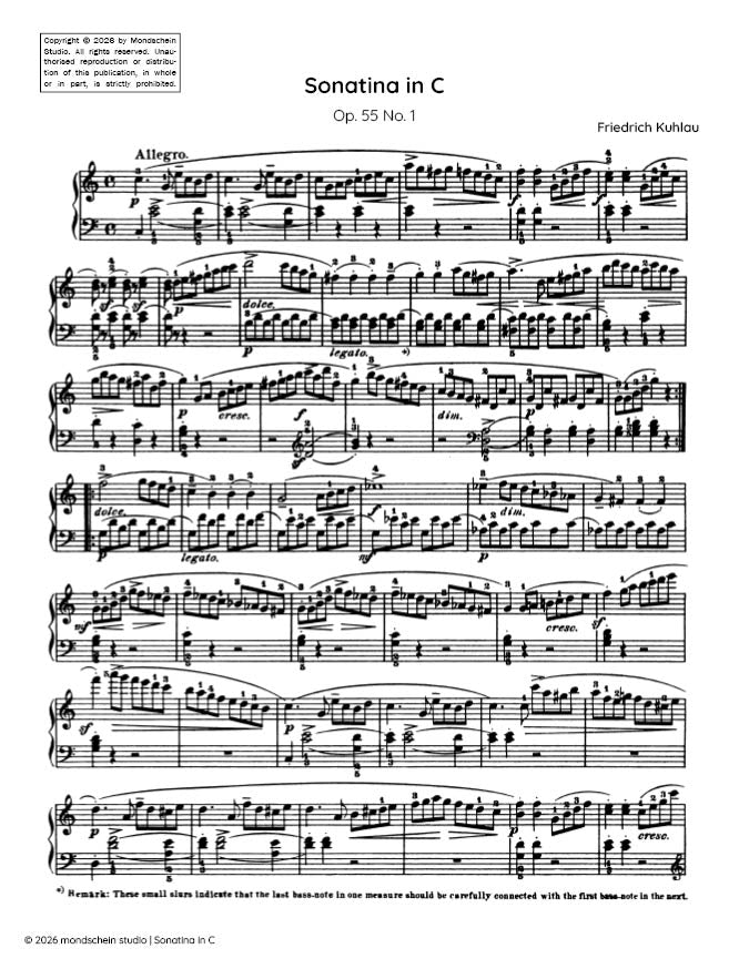 Kuhlau - Sonatina, Op. 55 No. 1 (PDF Sheet Music / Digital Download)