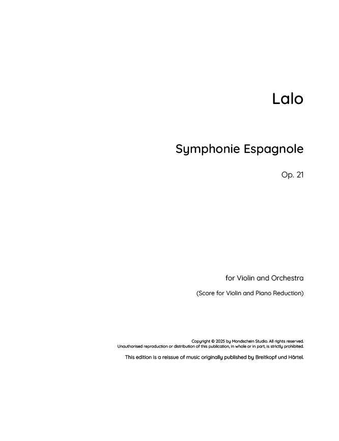 Lalo - Symphonie espagnole, Op. 21 (PDF Sheet Music / Digital Download)