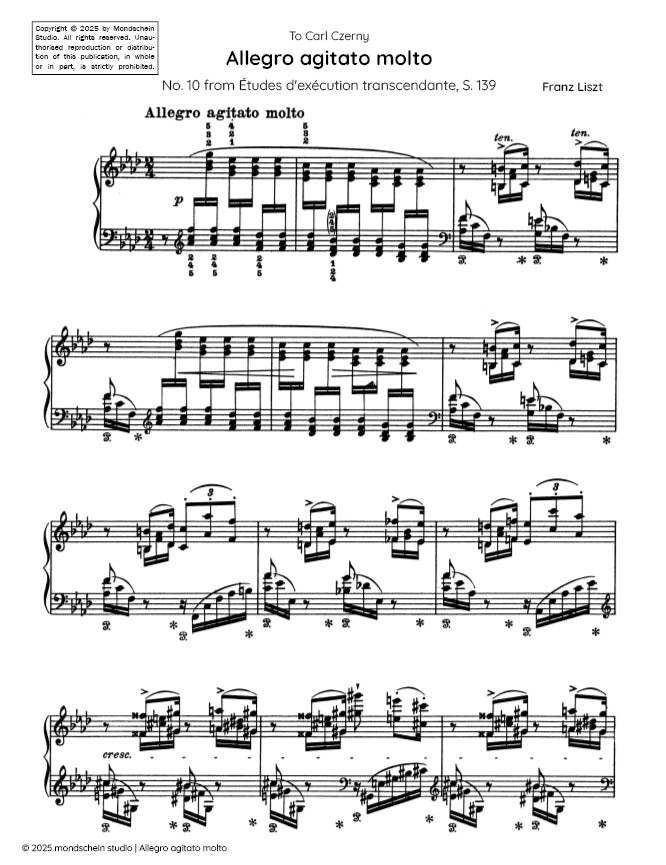 Liszt - "(Allegro agitato molto)", No. 10 from Études d'exécution transcendante, S. 139 (PDF Sheet Music / Digital Download)