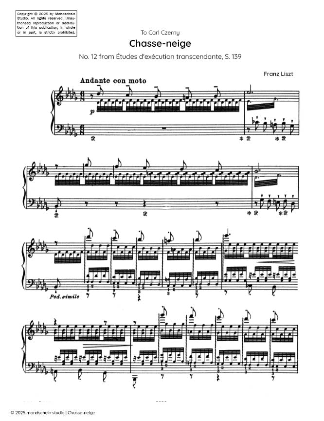 Liszt - "Chasse-neige", No. 12 from Études d'exécution transcendante, S. 139 (PDF Sheet Music / Digital Download)