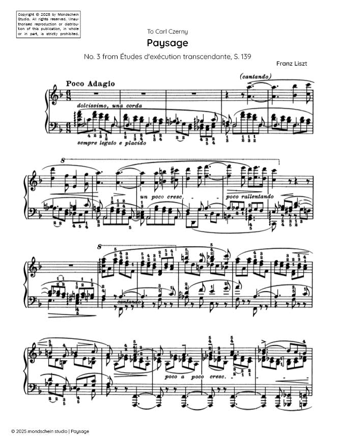 Liszt - "Paysage", No. 3 from Études d'exécution transcendante, S. 139 (PDF Sheet Music / Digital Download)