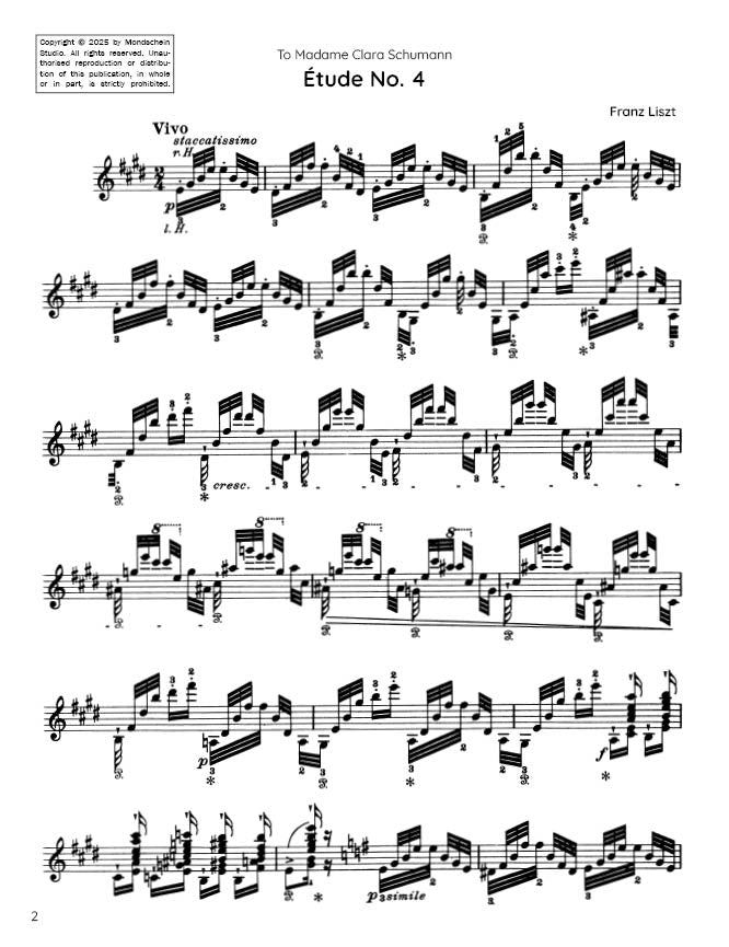 Liszt - Grandes études de Paganini No. 4 - "Arpeggio" (PDF Sheet Music / Digital Download)