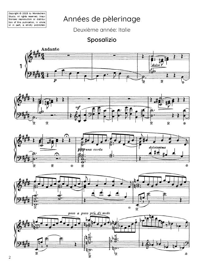Liszt - Années de pèlerinage I - 1. Sposalizio (PDF Sheet Music / Digital Download)