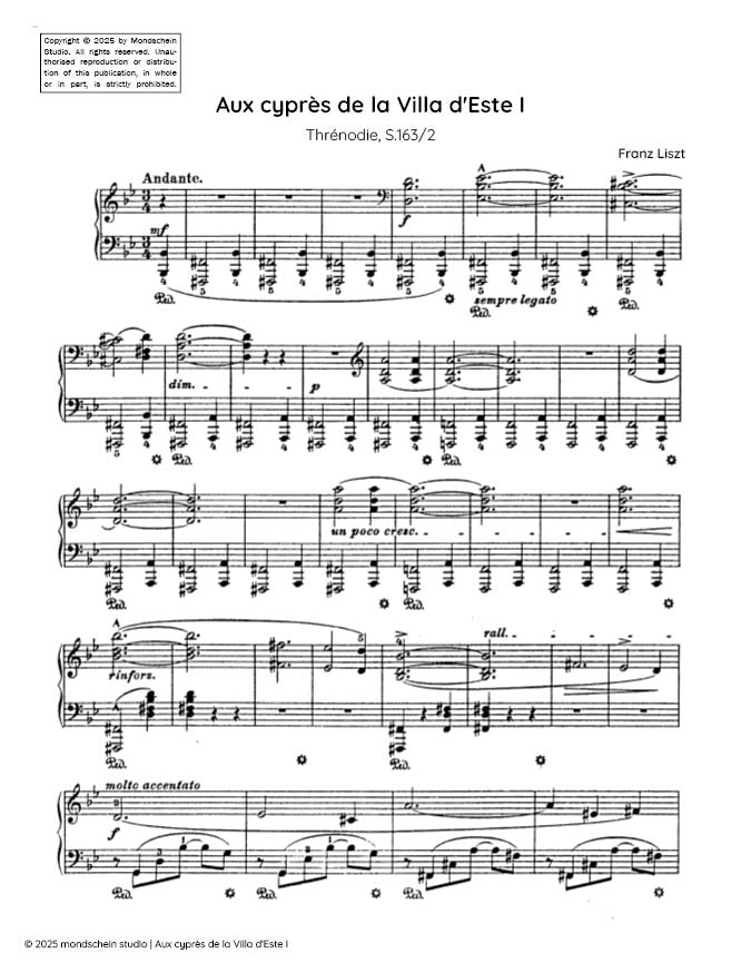 Liszt - Aux cyprès de la Villa d'Este I: Thrénodie, S. 163/2 (PDF Sheet Music / Digital Download)