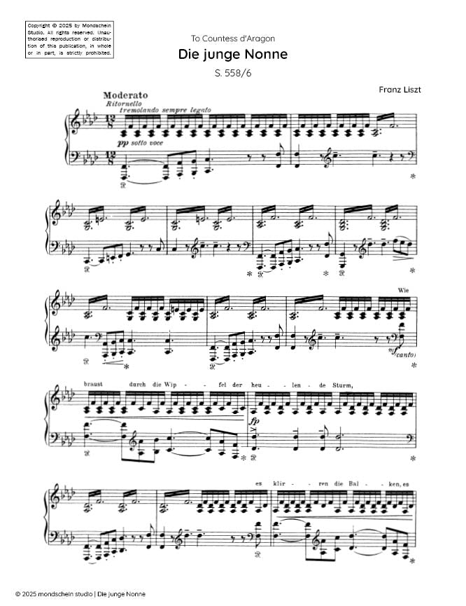 Liszt - Die junge Nonne, S. 558/6 (PDF Sheet Music / Digital Download)