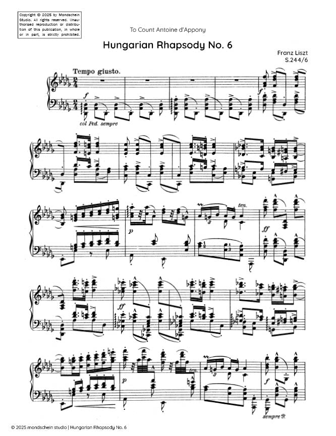 Liszt - Hungarian Rhapsody No. 6, S.244/6 (PDF Sheet Music / Digital Download)