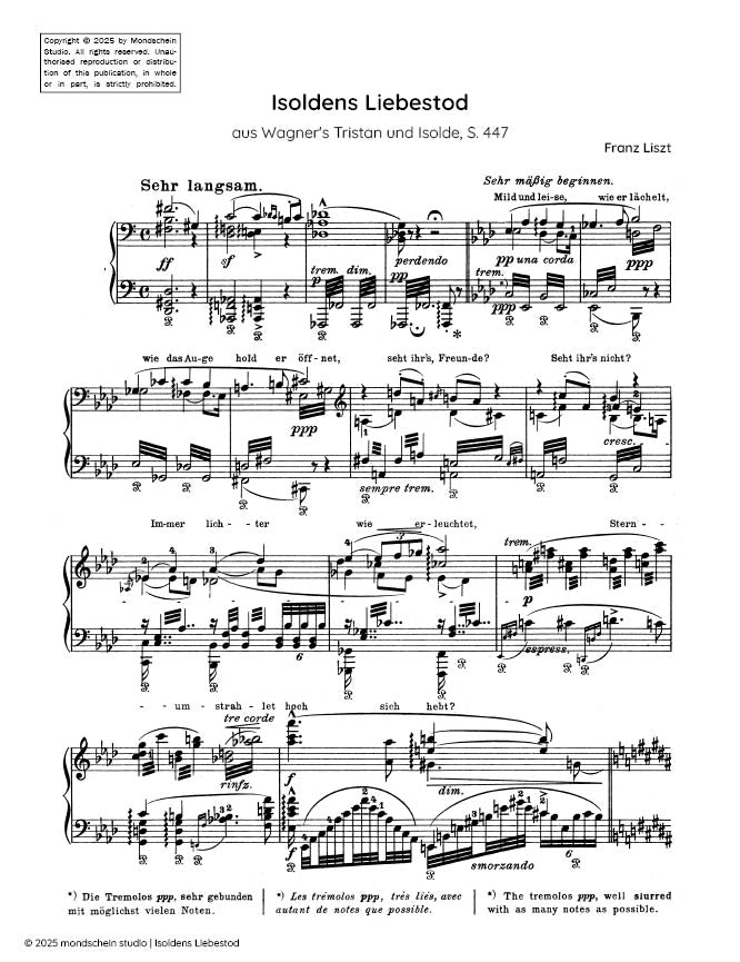 Liszt - Isoldens Liebestod, aus Wagner's Tristan und Isolde, S. 447 (PDF Sheet Music / Digital Download)