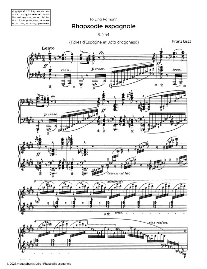 Liszt - Spanish Rhapsody, S. 254 (PDF Sheet Music / Digital Download)