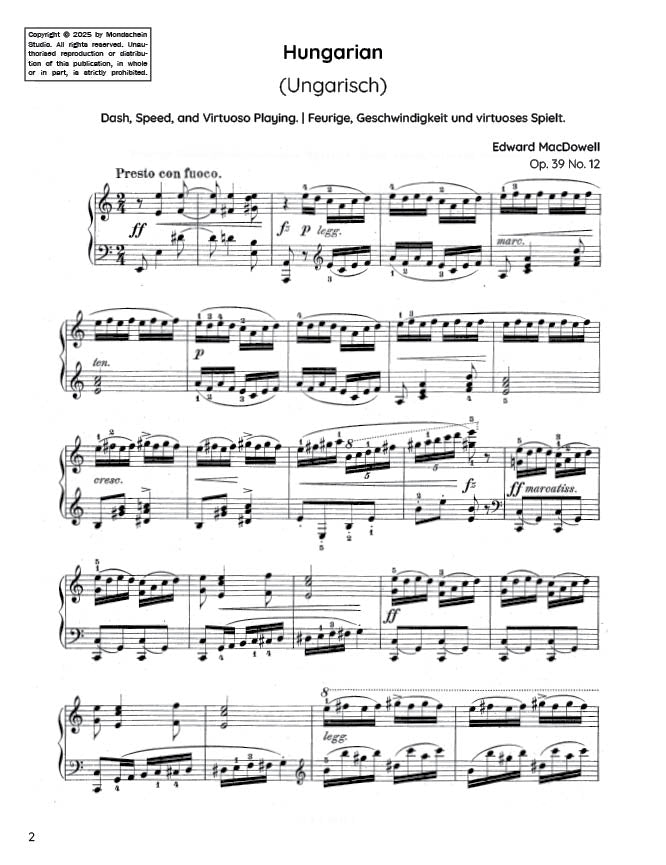 MacDowell - Hungarian, Op. 39 No. 12 (PDF Sheet Music / Digital Download)
