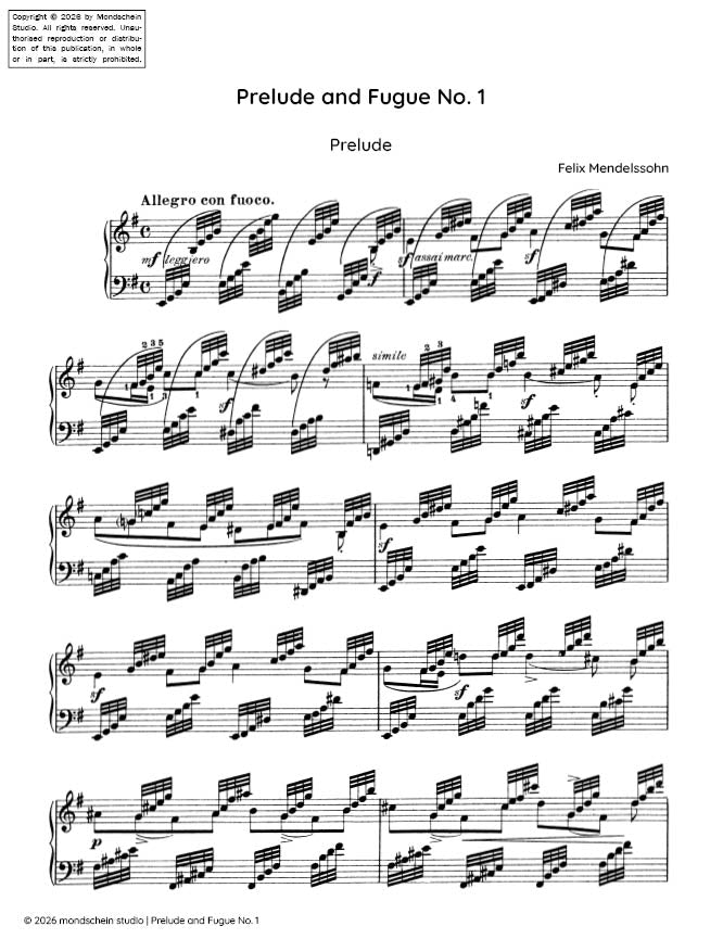 Mendelssohn - Prelude and Fugue in E minor, Op. 35 No. 1 (PDF Sheet Music / Digital Download)