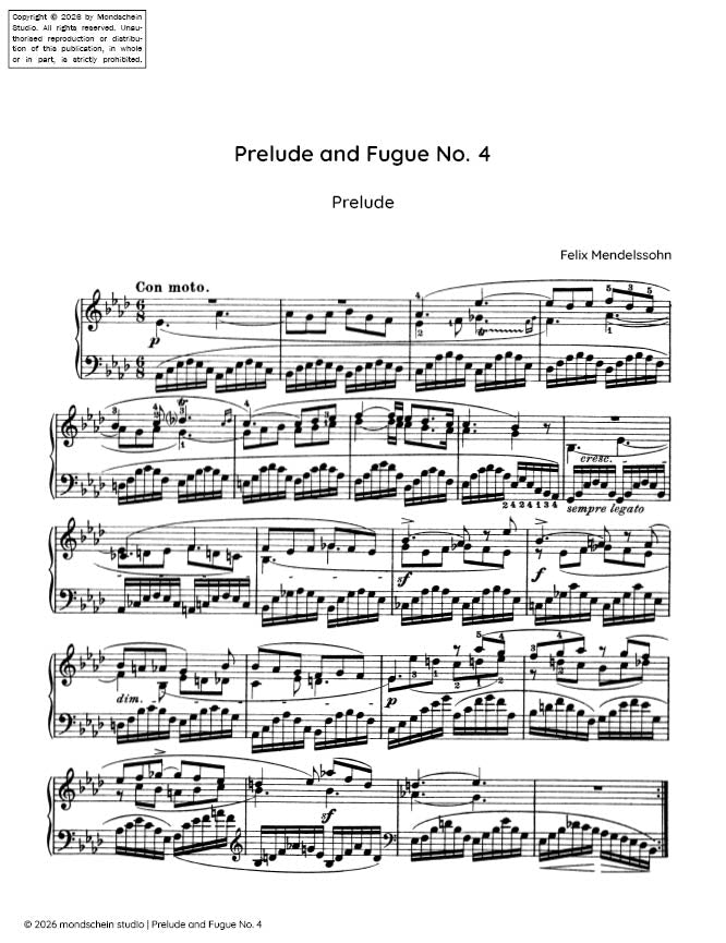 Mendelssohn - Prelude and Fugue in A-flat major, Op. 35 No. 4 (PDF Sheet Music / Digital Download)