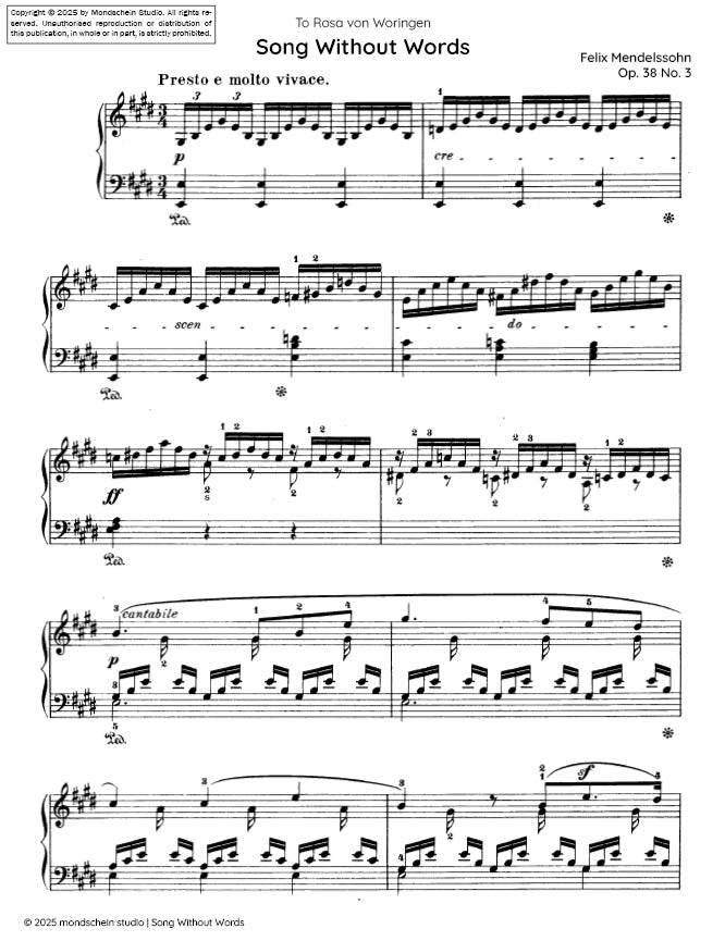 Mendelssohn - Song Without Words (Lieder ohne Worte), Op. 38 No. 3 (PDF Sheet Music / Digital Download)