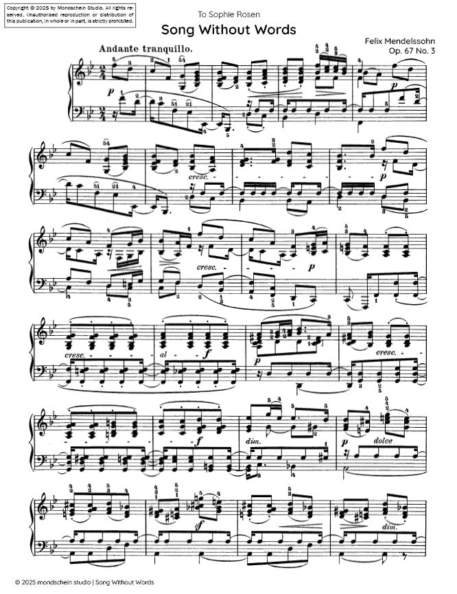 Mendelssohn - Song Without Words (Lieder ohne Worte), Op. 67 No. 3 (PDF Sheet Music / Digital Download)