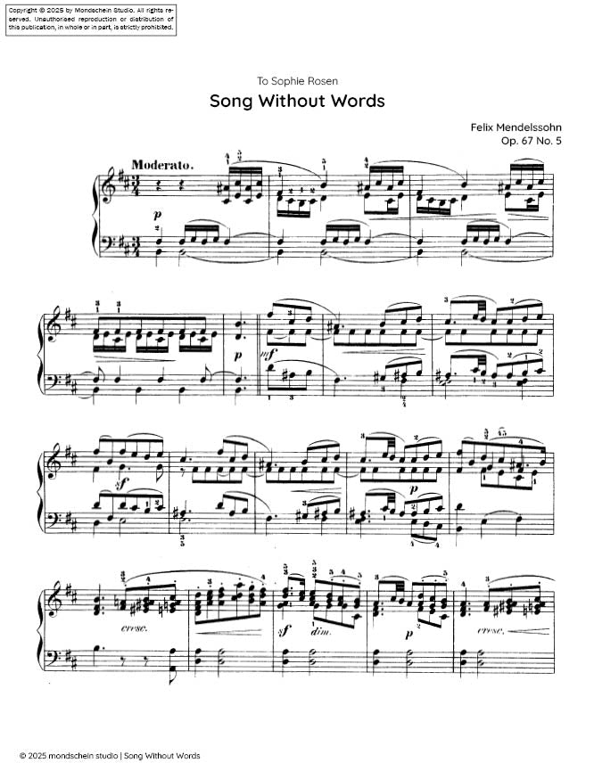 Mendelssohn - Song Without Words (Lieder ohne Worte), Op. 67 No. 5 (PDF Sheet Music / Digital Download)