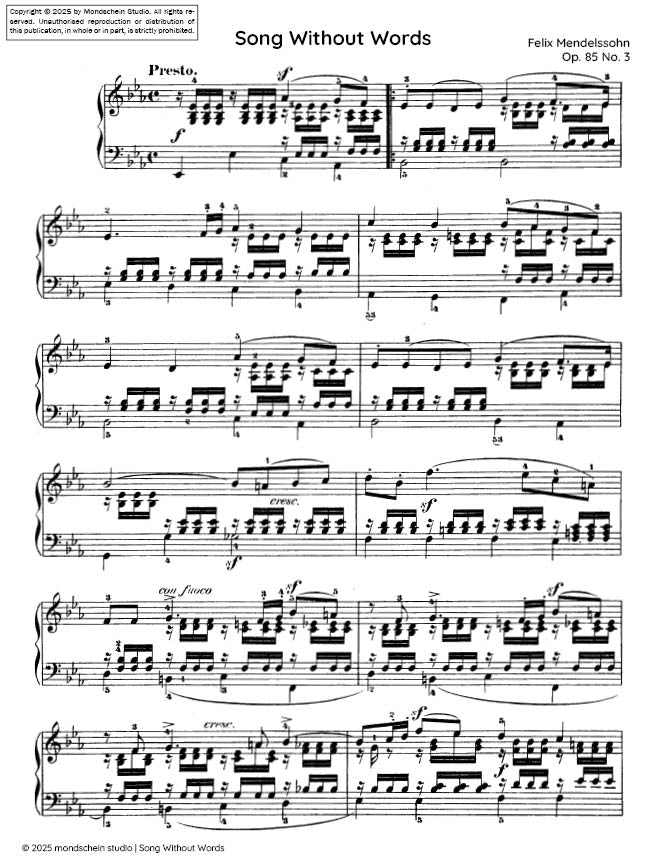 Mendelssohn - Song Without Words (Lieder ohne Worte), Op. 85 No. 3 (PDF Sheet Music / Digital Download)