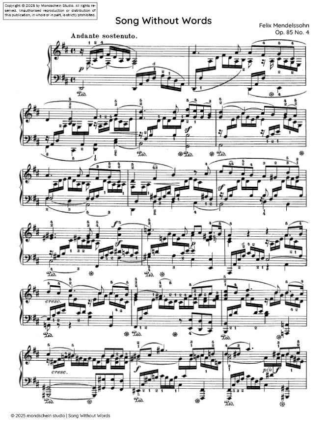 Mendelssohn - Song Without Words (Lieder ohne Worte), Op. 85 No. 4 (PDF Sheet Music / Digital Download)