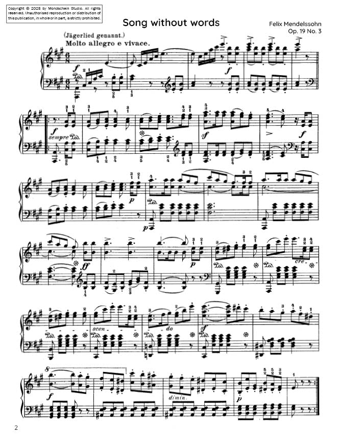 Mendelssohn - Song Without Words (Lieder ohne Worte), Op. 19 No. 3 (PDF Sheet Music / Digital Download)