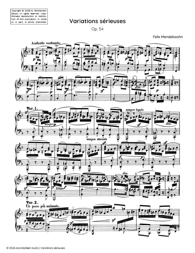 Mendelssohn - Variations sérieuses, Op. 54 (PDF Sheet Music / Digital Download)
