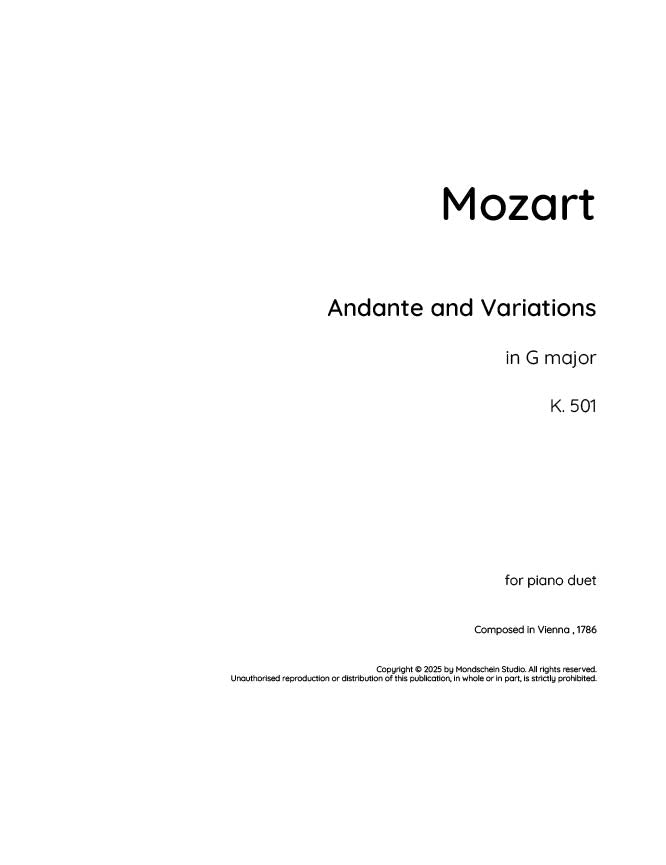 Mozart - Andante and Variations, K. 501 (PDF Sheet Music / Digital Download)