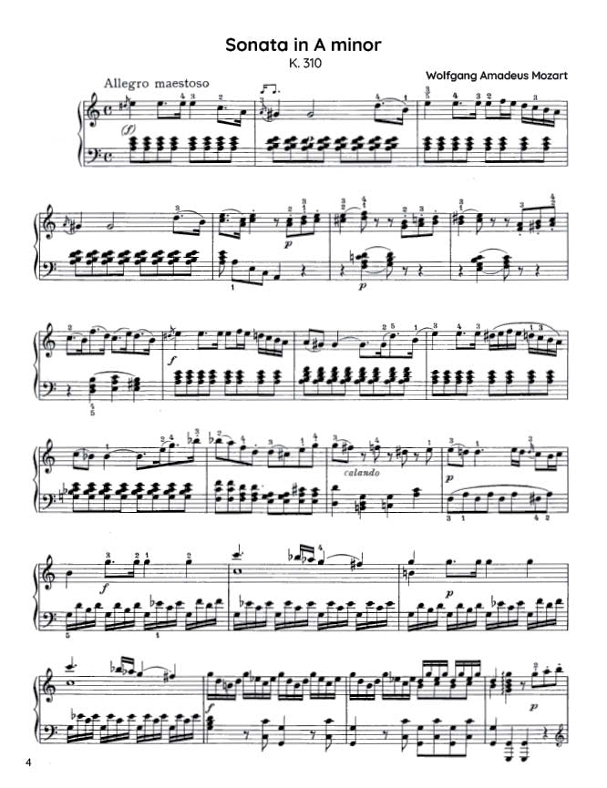 Mozart - Piano Sonata in A minor, K310 (PDF Sheet Music / Digital Download)