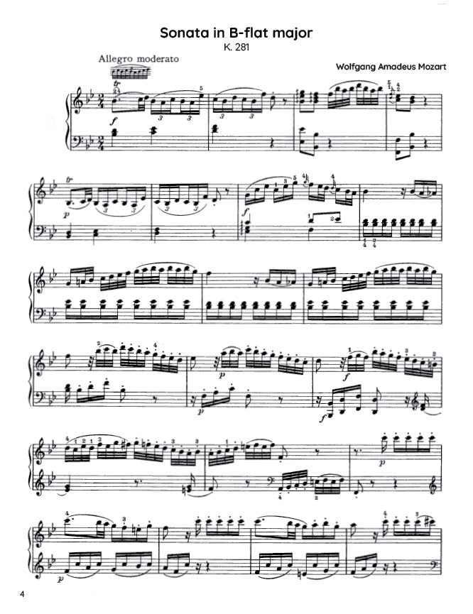 Mozart - Piano Sonata No. 3 in B-flat major, K281 (PDF Sheet Music / Digital Download)