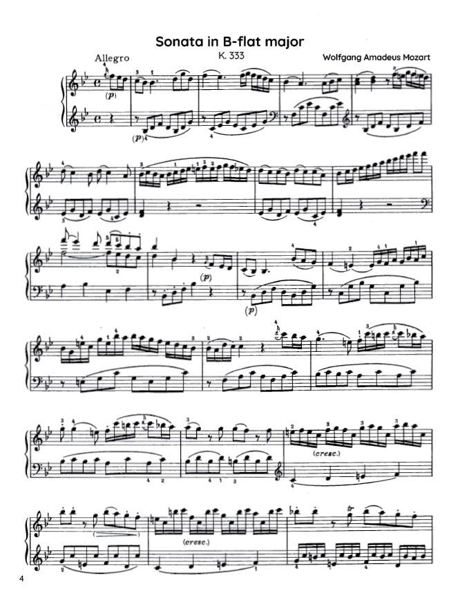 Mozart - Piano Sonata No. 13 in B-flat major, K333 (PDF Sheet Music / Digital Download)