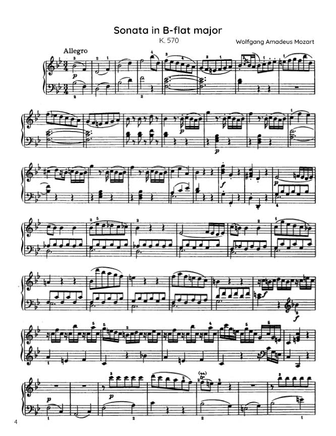 Mozart - Piano Sonata No. 17 in B-flat major, K570 (PDF Sheet Music / Digital Download)