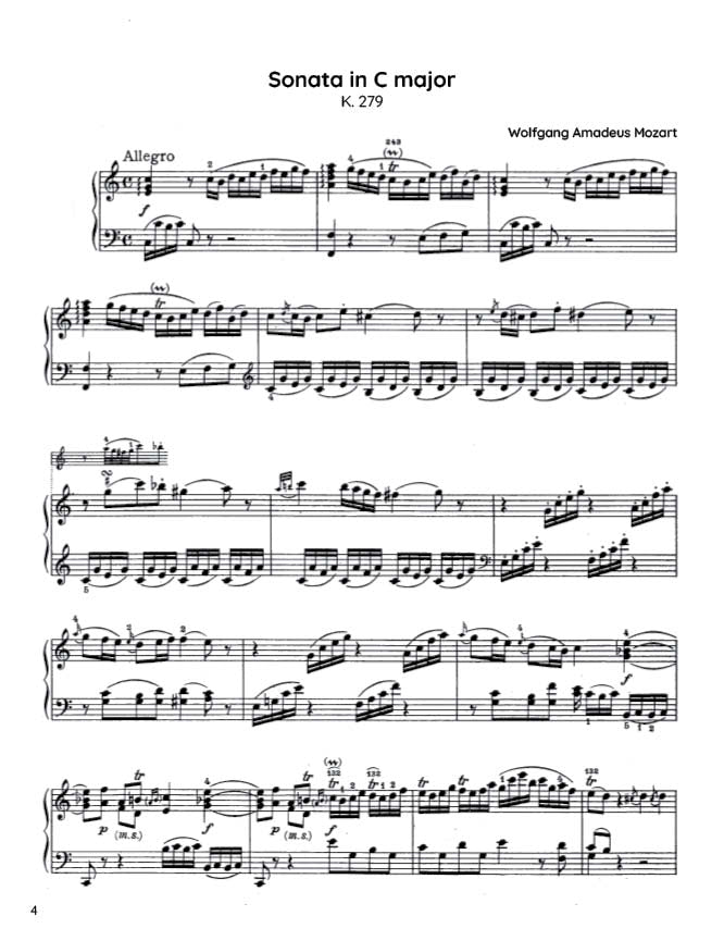 Mozart - Piano Sonata No. 1 in C major, K279 (PDF Sheet Music / Digital Download)