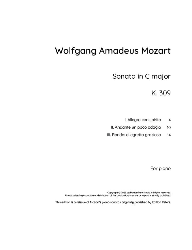 Mozart - Piano Sonata in C major, K309 (PDF Sheet Music / Digital Download)