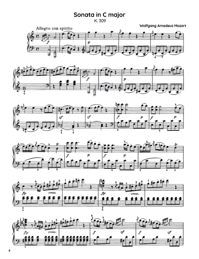 Mozart - Piano Sonata No. 7 in C major, K309 (PDF Sheet Music / Digital Download)
