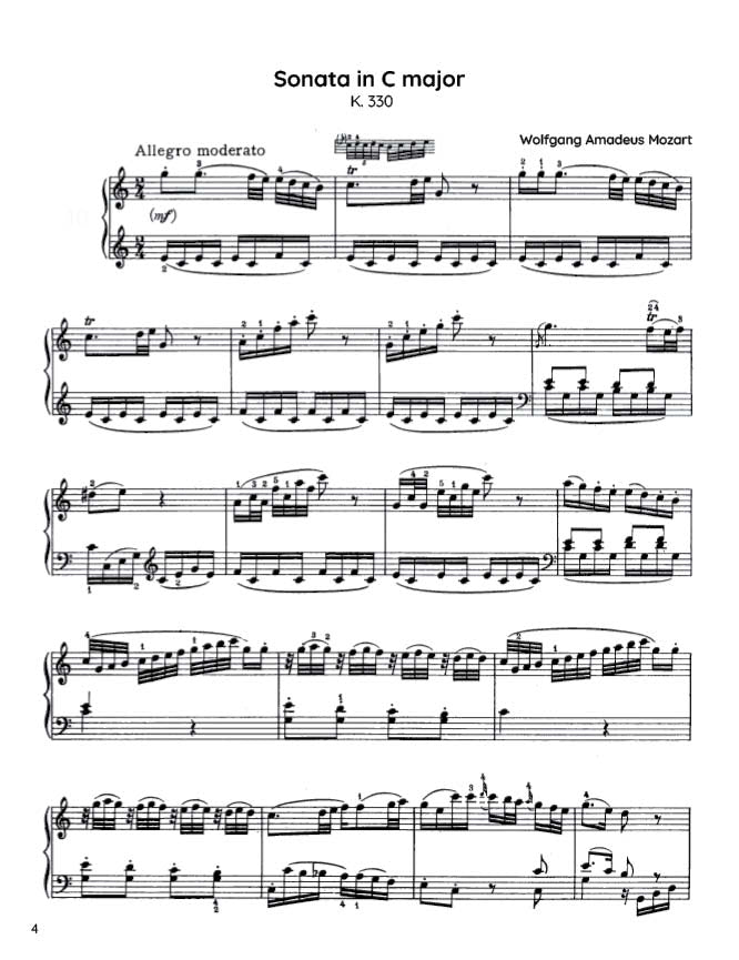 Mozart - Piano Sonata No. 10 in C major, K330 (PDF Sheet Music / Digital Download)