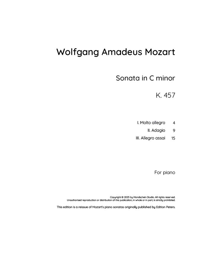 Mozart - Piano Sonata No. 14 in C minor, K457 (PDF Sheet Music / Digital Download)